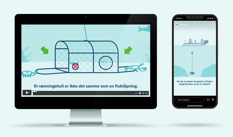 Animasjon vist på en pc og mobiltelefon.
